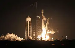 SpaceX's Falcon 9 rocket lifts off with Intuitive Machines' Nova-C moon lander on top.