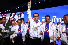 Recent surveys have showed Prime Minister Prayuth Chan-ocha’s (centre) support slipping and his main rival, political neophyte Paetongtarn, far ahead.