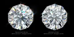 The difference between a natural diamond (right) and one grown in a lab. De Beers says selling lab-grown diamonds is not a sustainable market.