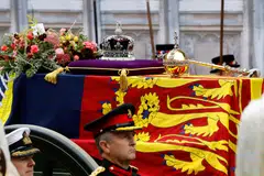 The coffin of Queen Elizabeth II with the Imperial State Crown, along with the orb and sceptre, symbols of her authority, was borne on a gun carriage that made its way to Westminster Abbey for the state funeral on Monday (Sep 19). The cortège then made its way to St George's Chapel in Windsor for interment before a smaller congregation. 