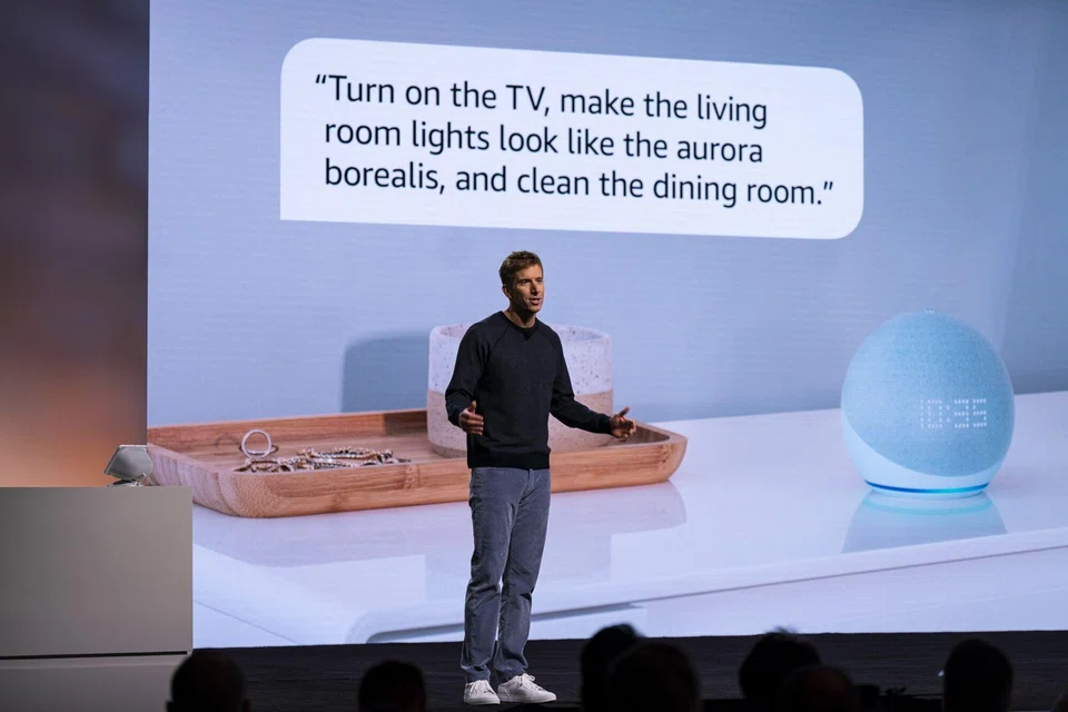 Amazon director of smart home Charlie French speaks during the Amazon Devices and Services event at the HQ2 campus in Arlington, Virginia on Sept 20, 2023. Amazon previewed a push into generative artificial intelligence with new features for its Alexa voice assistant. 