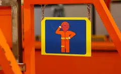 A warning sign seen inside the controlled area of a reactor block at German energy giant EnBw’s nuclear power plant, which was shut down earlier this year.