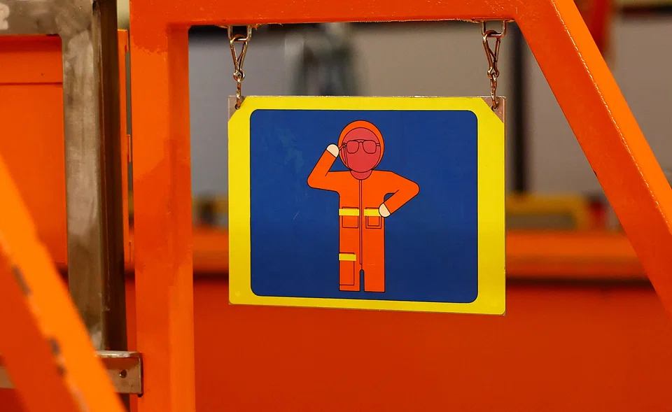 A warning sign seen inside the controlled area of a reactor block at German energy giant EnBw’s nuclear power plant, which was shut down earlier this year.