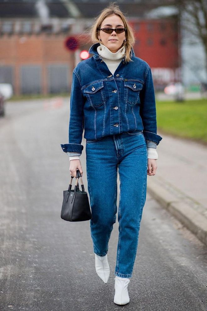 Team with top-to-toe denim, but include cream or white hues elsewhere in your ensemble for an elegant touch.

Photo: Getty