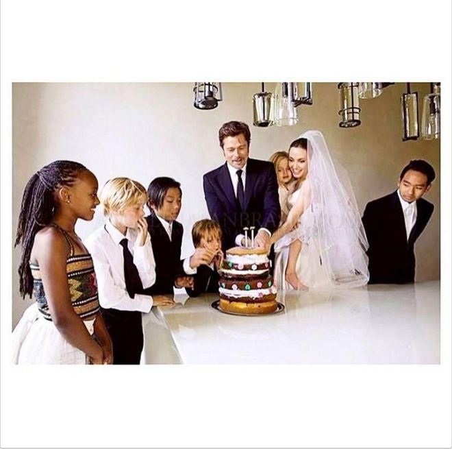 The amazing thing about Pitt and Jolie's wedding cake isn't how many tiers it had or the intricate fondant craftwork, but that it was made by their son, Pax. Photo: Instagram