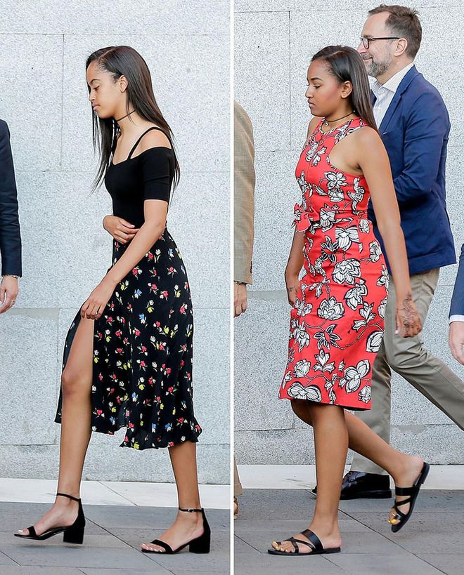 It seems the First Daughters are as into the '90s trend as the rest of us. Sasha and Malia Obama visited the Prado museum in Madrid, both wearing a floral frock (Malia gets bonus points for her off-the-shoulder style), minimalist black sandals and, of course, a choker necklace. Photo: Splash