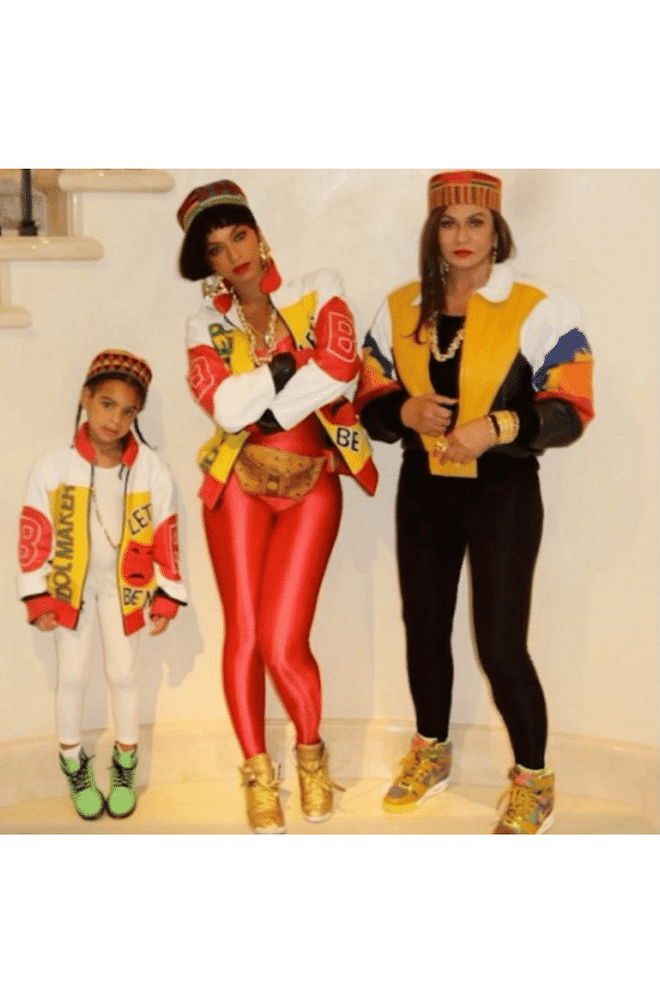 Going full-out '80s, Beyoncé dressed as Salt-n-Pepa with mom Tina Lawson and daughter Blue Ivy.