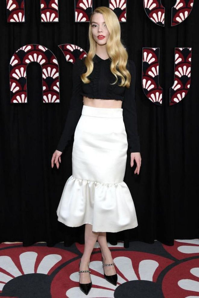 Anya Taylor-Joy paired her statement skirt with jewelled heels.

Photo: Pascal Le Segretain / Getty 