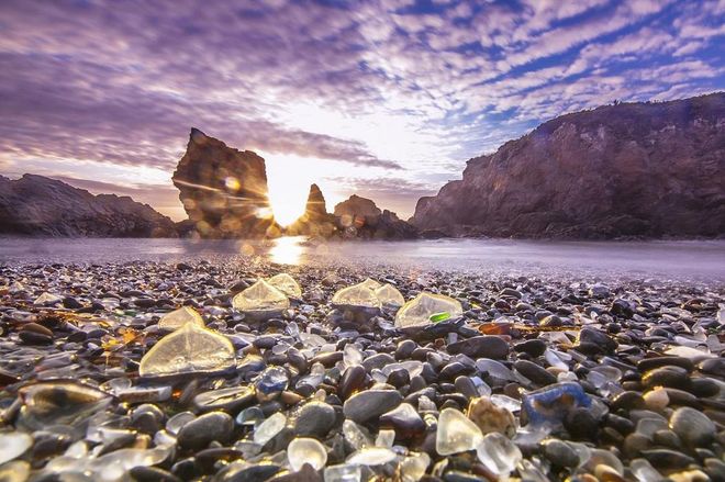Glass Beach is a must-visit destination in this California town.While it used to be a dumping ground for glass and trash, clean up crews took over in the late '60s and all that's left today are smooth pieces of sea glass sprinkled in to create a colorful and vibrant beach.