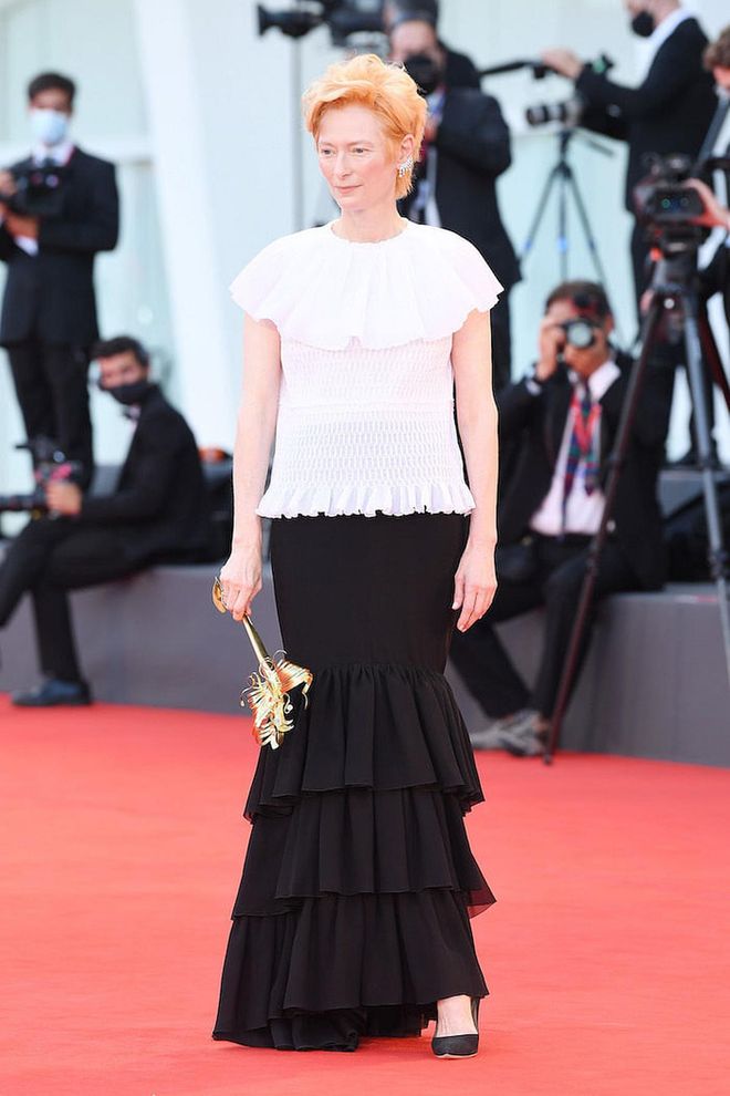 Actress Tilda Swinton walks the red carpet ahead of the Opening Ceremony and the "Lacci" red carpet during the 77th Venice Film Festival at  on September 02, 2020 in Venice, Italy. (Photo: Daniele Venturelli/WireImage)