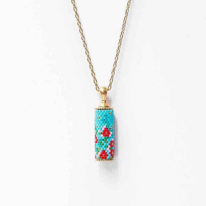 Modern Peranakan Capsule Pendant Necklace in Blue, $259, EDEN + ELIE at KrisShop