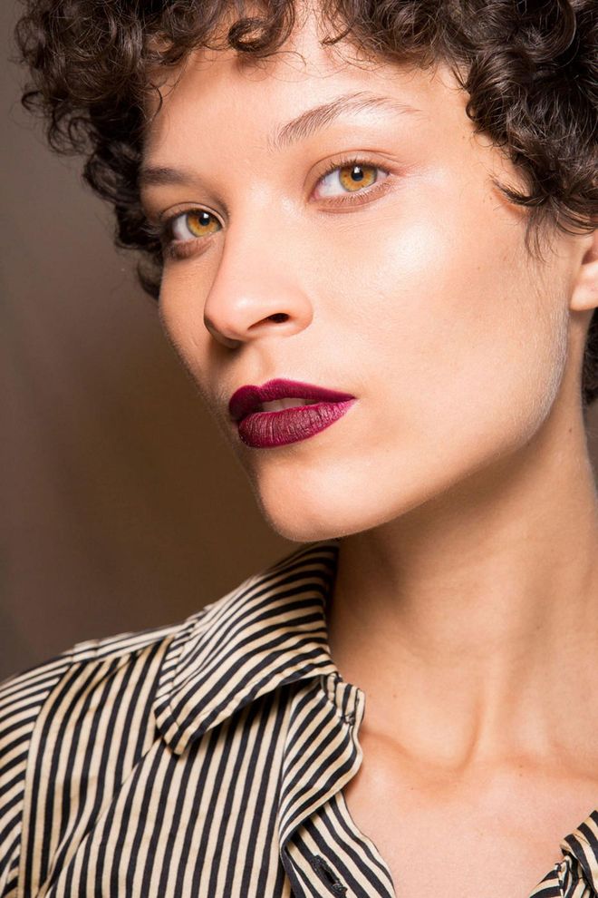 There were two different lips at Max Mara, a dark berry shade with a matte finish and a rich, matte pink hue.