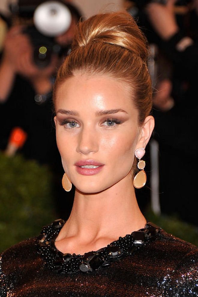 The style: An oversize high bun was an elegant red-carpet look. Photo: Getty