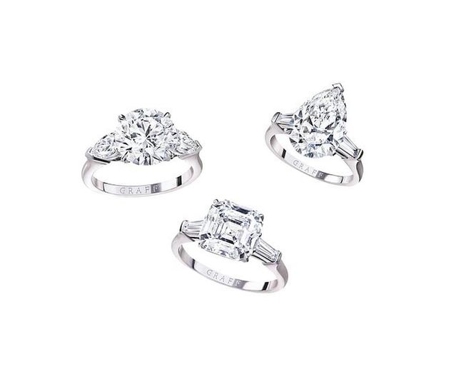 The GRAFF Promise engagement rings with a central diamond flanked by two smaller shoulder stones for added brilliance. (Photo: GRAFF)