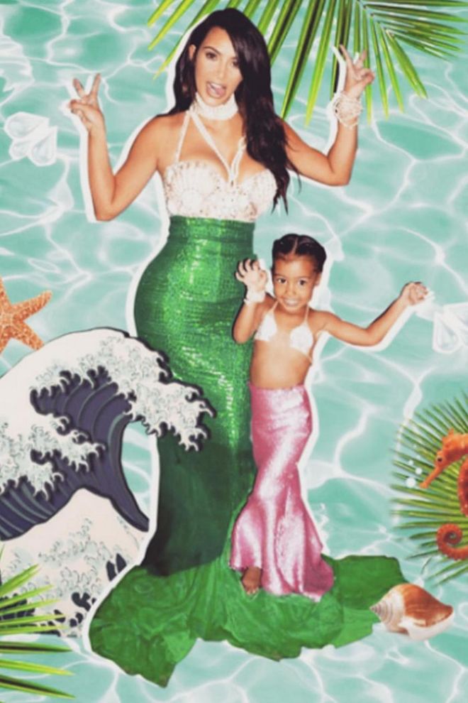 Kim and North don matching mermaid looks for the toddler's 3rd birthday party extravaganza. Photo: Instagram