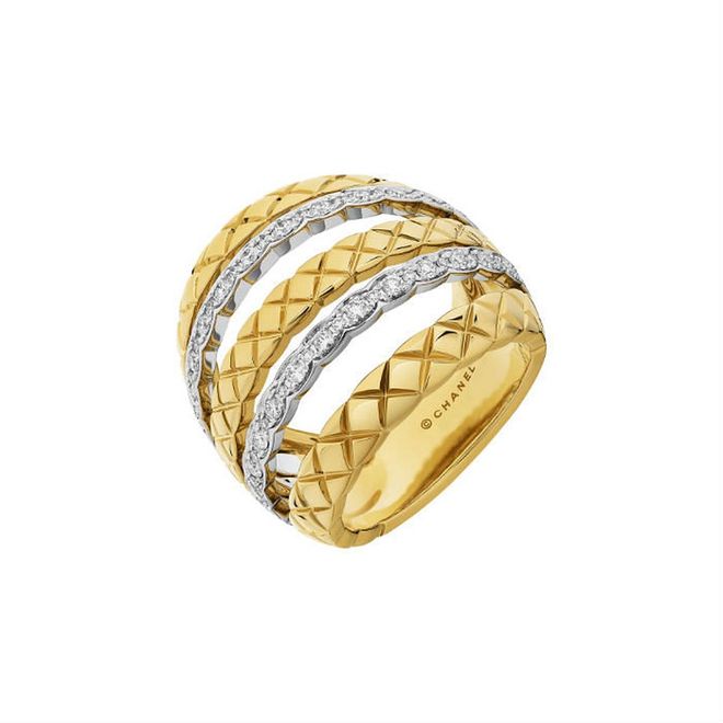This five row ring is a statement maker in its own right - with quilt detailing adorned with diamonds SGD $14,350 Photo: Chanel
