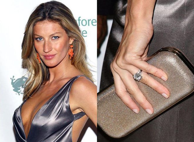 Tom Brady gave Gisele a four-carat diamond solitaire ring when they became engaged in late 2008. The couple married during a private ceremony in February 2009.

