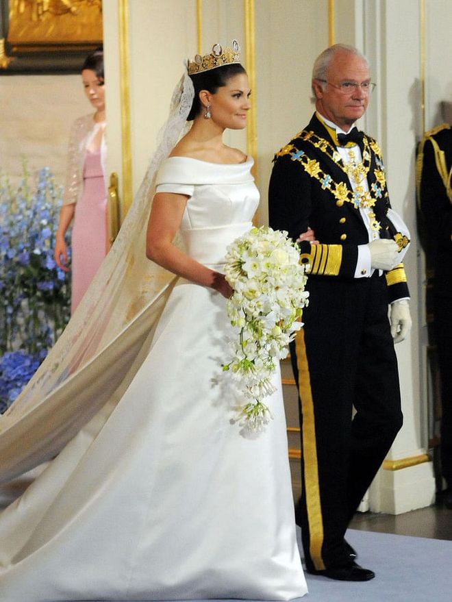 King Carl Gustaf of Sweden escorted his daughter, Princess Victoria, down the aisle for her marriage to Daniel Westling on June 19, 2010.

Photo: Getty