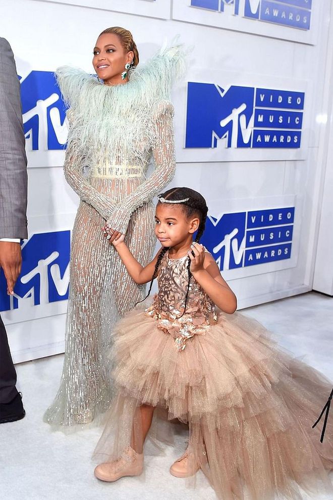 In a fairytale-like mommy-and-me moment, Beyoncé and daughter Blue Ivy wore matching sequin dresses to walk the red carpet together.