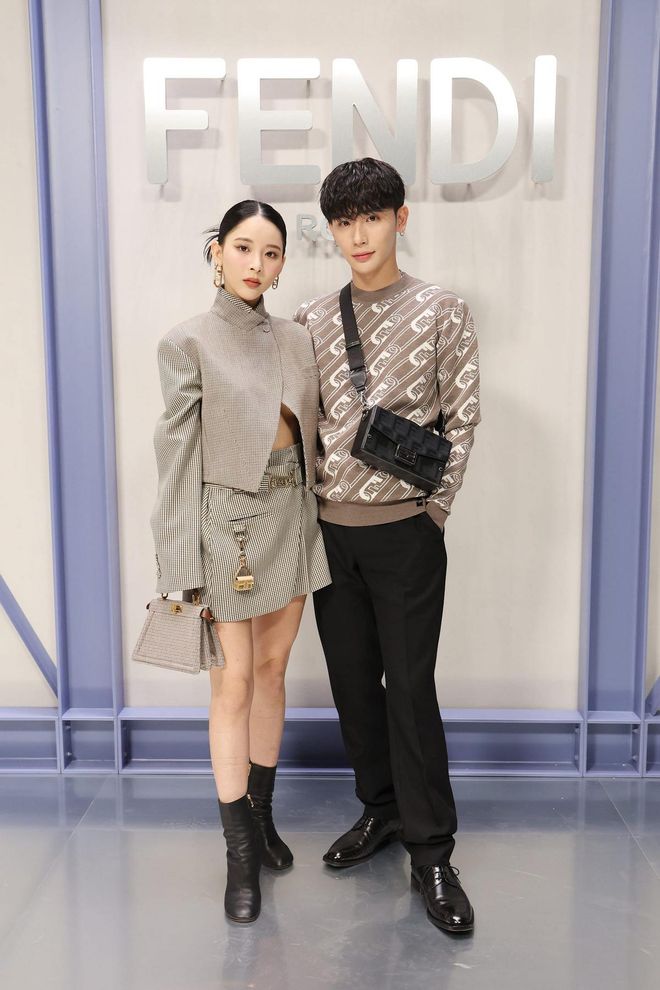 MILAN, ITALY - SEPTEMBER 21: Michi and Yoshiaki attend the Fendi Spring Summer 2023 Show during Milan Fashion Week  on September 21, 2022 in Milan, Italy. (Photo by Daniele Venturelli/Getty Images for Fendi)