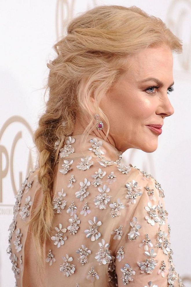 For a pulled-back hairstyle that still shows off your length, try a tousled French braid a la Nicole Kidman. Photo: Getty 