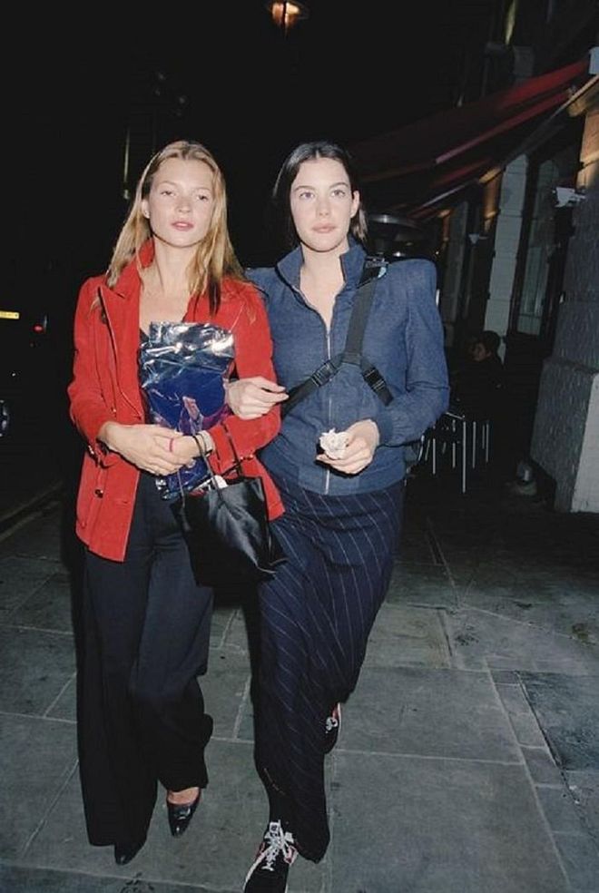 The model and actress wearing wide leg in London, 1998. Photo: Getty 