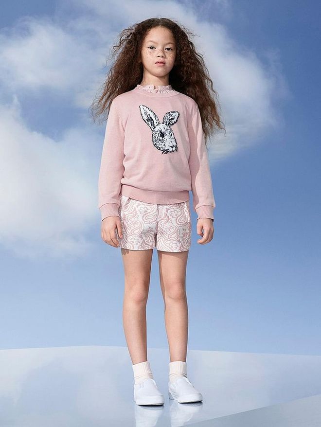 Girls' Blush Bunny Sweater, $23; Girls' Floral Pleated Shorts, $20. Photo: Target 