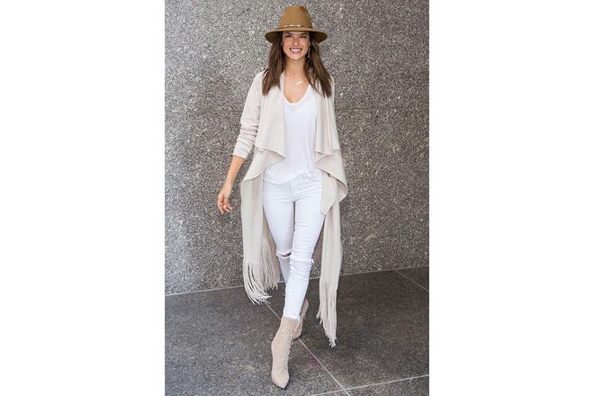 No white after Labor Day, says who? Alessandra Ambrosio works monochromatic whites well into fall ; Photo: Getty