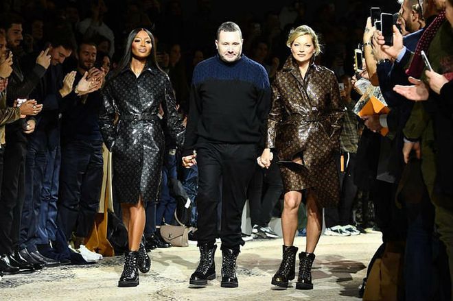 For Kim Jones' final show as creative director at Louis Vuitton Men's, '90s supermodel icons Naomi Campbell and Kate Moss reunited on the catwalk. Marking their first runway show together in years, the fashion legends also escorted Jones down the runway for his final bow.
