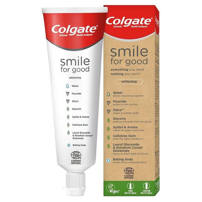 Colgate's two new toothpastes - one for protection and one for whitening - tick all the right boxes for sustainable beauty lovers. Not only do they efficiently keep your teeth clean and healthy, they also comes in the industry's first recyclable tube and are certified by the Vegan Society. Photo: Colgate