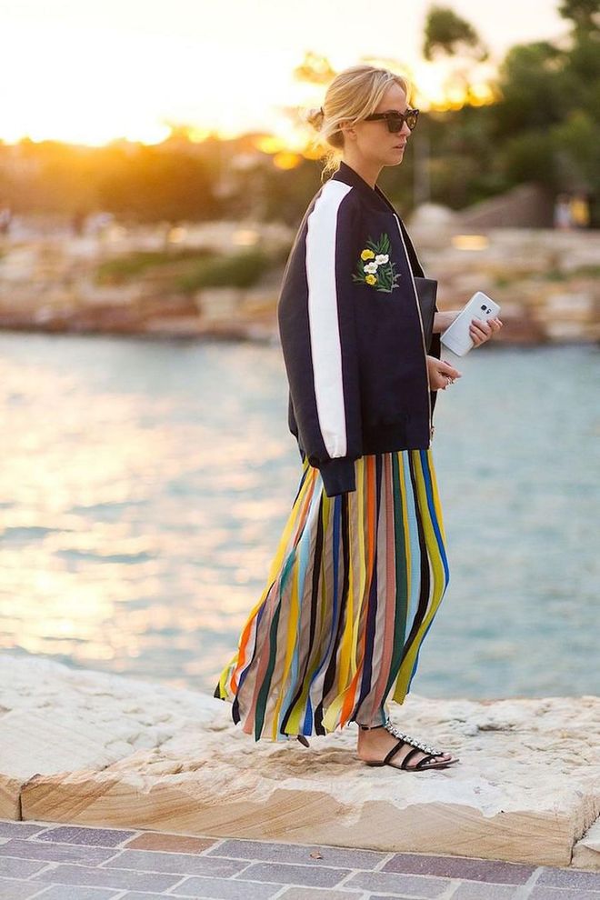 Embrace colorful stripes with maxi dresses or skirts sure to make a statement.

Photo: Diego Zuko