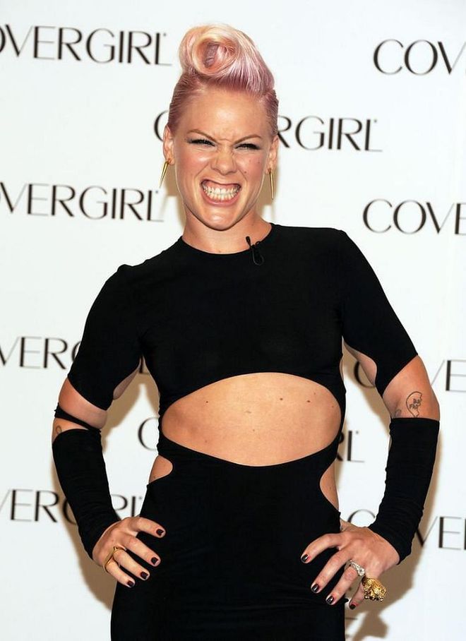 Born: Alecia Beth Moore.

The singer took her stage name from Steve Buscemi's character Mr. Pink in Reservoir Dogs. She recalled to Q Magazine, "I actually ran into Steve Buscemi on the street in New York before my first album came out. I had these big f---ing Elton John glasses on, pink hair and carried a Pink Panther toy. I went 'Steve! Mr Pink! I'm Pink! Because of you! I'm going to have an album and you're going to know who I am!' And he was like 'What the f--k, lady?' and just ran away from me. I've never met him since."

Photo: Getty