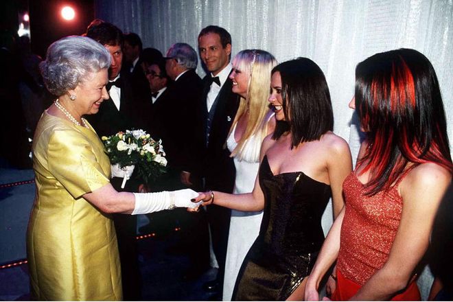Meeting the Spice Girls at the Victoria Palace Theatre, December 1997.