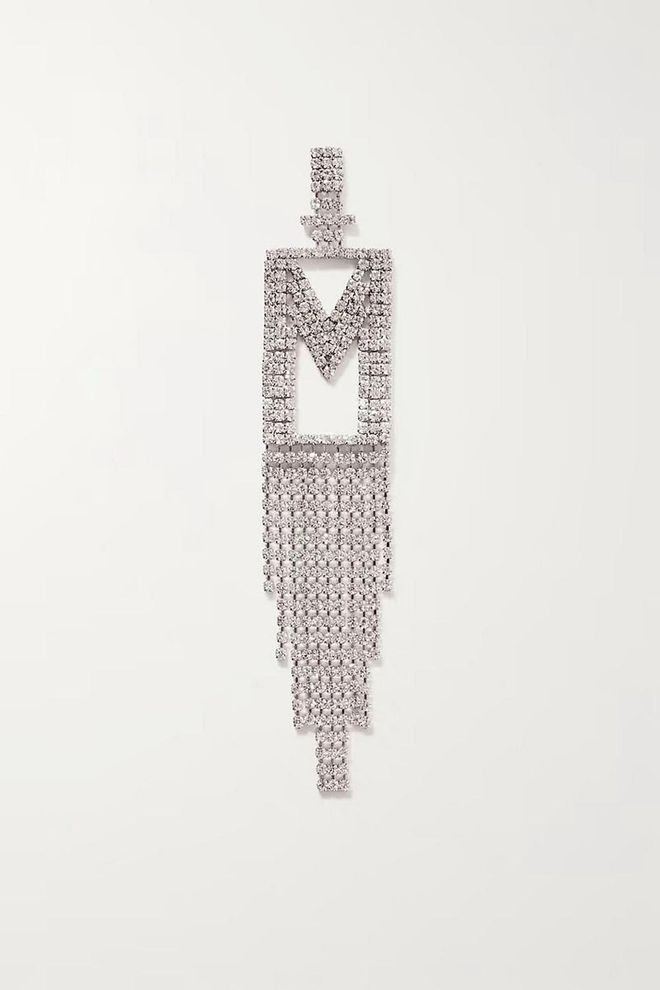 Alphabet Rhodium-Plated Crystal Single Earring, $180, Retrofête at Net-a-Porter