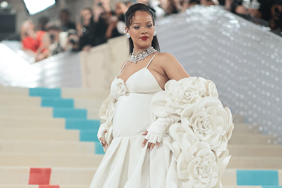Rihanna Bares Her Baby Bump in a Blood-Orange Bra and Matching