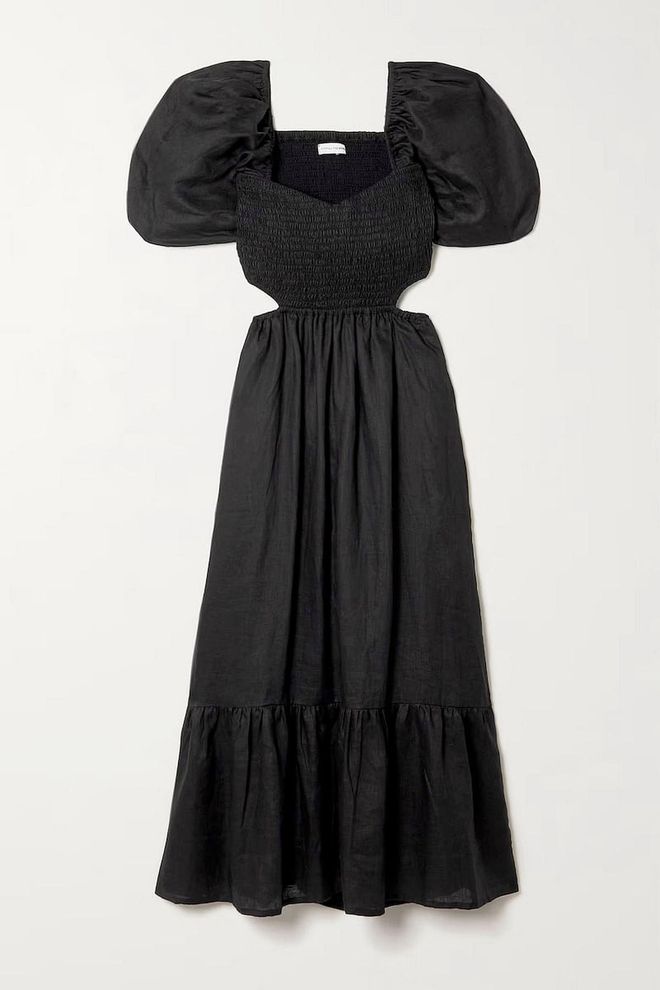 Bloom Shirred Linen-Gauze Midi Dress, $426, Faithfull The Brand at Net-a-Porter
