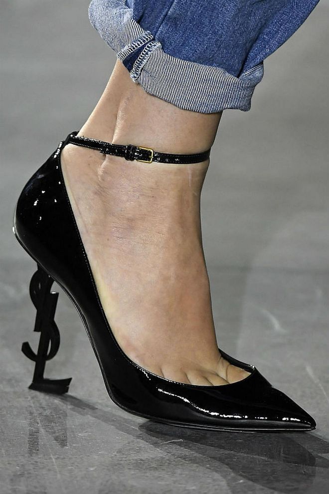 Seen in: Paris Fashion Week SS17 // Reason to love: It's a regular pointed heel from the front. But the heart will stop in its track once you turn them to the side, where the iconic YSL logo can be proudly flaunted (Photo: Getty)