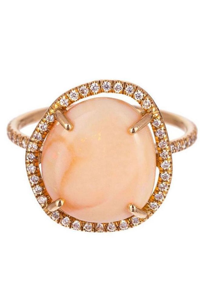 Opal and diamond ring with 18kt rose gold, $4,400, twistonline.com.