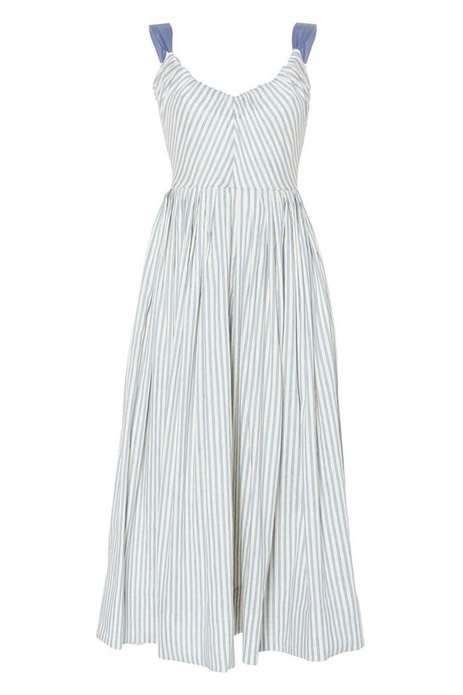 Luisa Beccaria's feminine linen dress has a delightful Brigitte Bardot appeal.