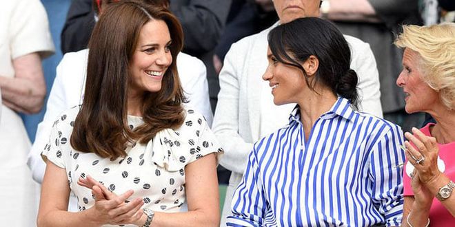The Duchess of Cambridge and the Duchess of Sussex had their first duo outing together, where they attended the 2018 Wimbledon finals. Both royals stepped out in their tennis best, Kate wearing a chic polka-dot dress and Meghan choosing a crisp, striped button-down and white trousers. The stylish pair chatted, laughed, and cheered on Serena Williams during what looked like one epic afternoon.