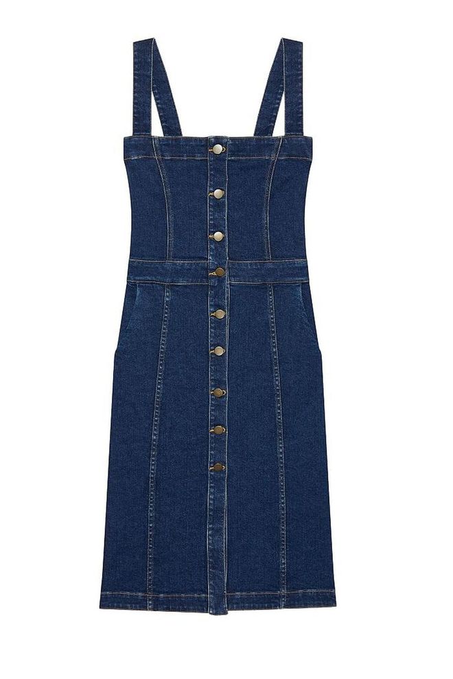 A denim pinafore dress will never lose its relaxed allure - wear on its own with white pumps or with a T-shirt or Breton top.