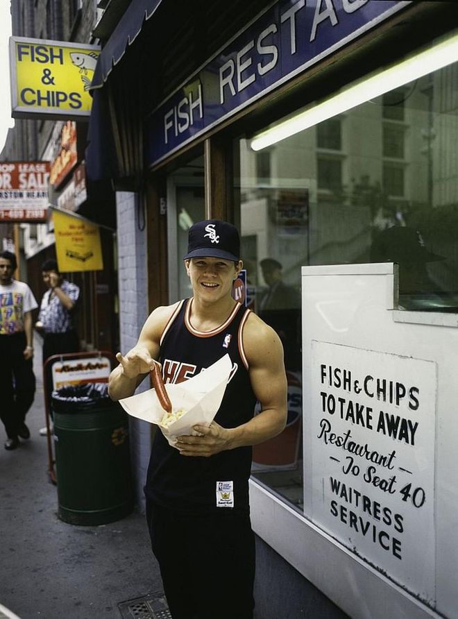 Marky Mark outside of a fish and chips shop in London, 1991. Photo: Getty