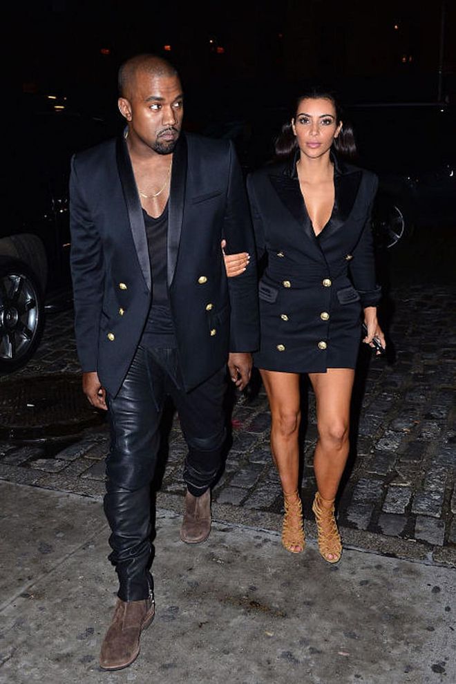 The couple stepped out for dinner in matching Balmain jackets. Photo: Getty