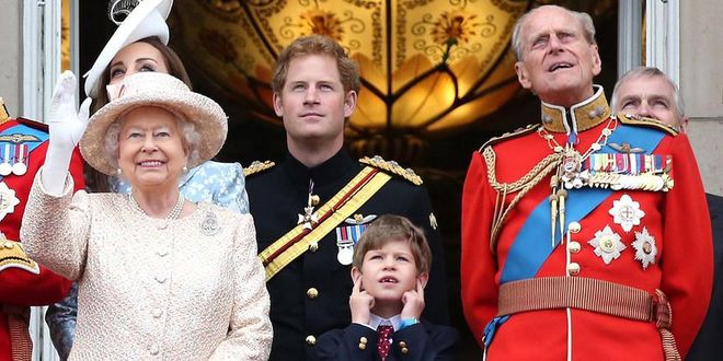 Queen Elizabeth, James, Viscount Severn, Prince Harry, and Prince Philip stand on the balcony of Buckingham Palace during the annual Trooping the Colour. Photo: Getty
