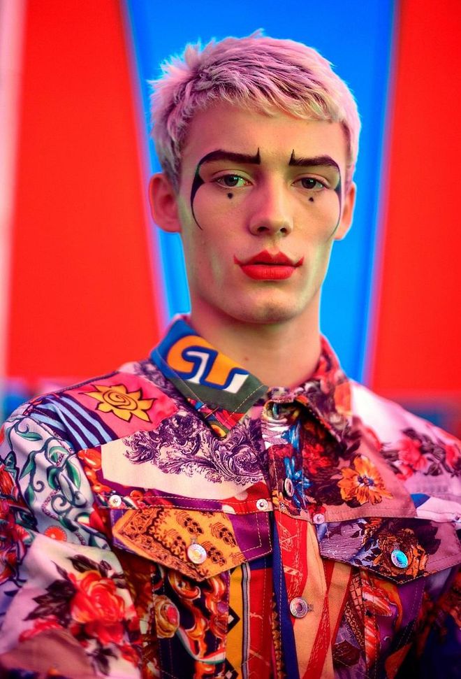 Moschino took major inspiration from Cirque du Soleil with this beauty look. Red lips drawn outside the lip lines, painted on brows. Not the most wearable but definitely makes a statement. Photo: Getty 
