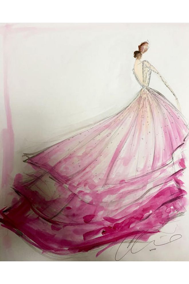 The bride turned to her friend, designer Christian Siriano for her custom, non-traditional wedding gown. Siriano also created looks for her mother and sister. The ombré tulle ballgown with a high-low hemline had a low back and an illusion sweetheart neckline, which along with the long sleeves was completely covered in delicate degradé beading that worked its way into the skirt. Photo: Lara Porzak