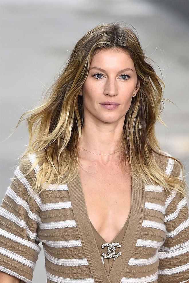 Balayage is meant to highlight the hair where the sun would naturally hit, which would explain why Gisele looks like a sun-kissed goddess.