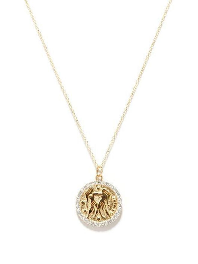 Gemini large diamond & 14kt gold zodiac necklace (Photo: Mateo)