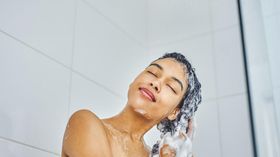 Model washing hair shampoo