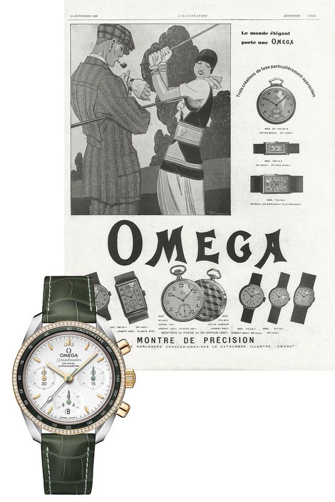 From Victorian-era pocket watches to Speedmasters built for walking on the moon, Omega is steeped in history. Its modern mechanical ladies chronograph, made in 18K yellow gold with a green aluminum bezel and a heap of diamonds, is both edgy and everyday wearable. Green is the new neutral, after all.

Speedmaster 38 Co- Axial Chronograph, USD9,300; omega.com